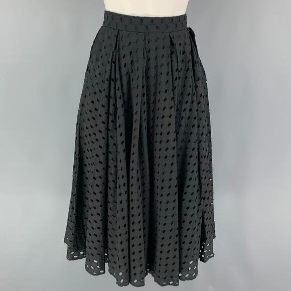 MOSCHINO Size 8 Black Cotton Eyelet A-Line Skirt - Picture 1 of 7